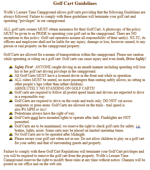 WLTC Golf Cart Guidelines